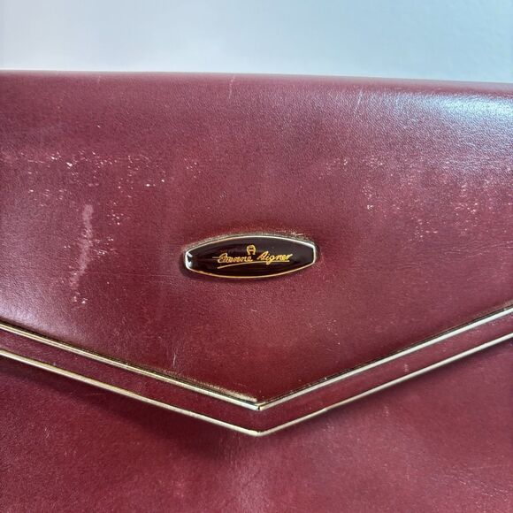 Vintage Etienne Aigner Burgundy Oxblood Leather Classic Clutch Shoulder Bag - Picture 7 of 16